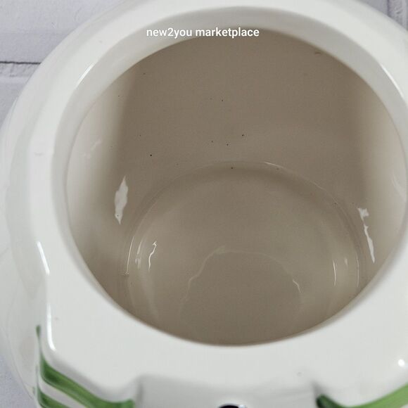 Snowman Cookie Jar Green and White w/Snowflake Scarf With Rubber Stopper 11"X6W. - Picture 5 of 13